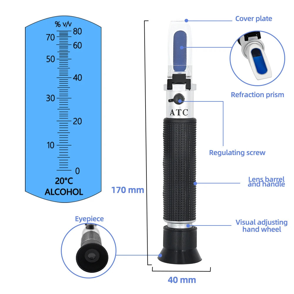 30pcs 0-80% oenometer Refractometer Alcohol Wine Concentration Detector of  Liquor Handheld Refractometer Meter 42%Off - AliExpress Tools