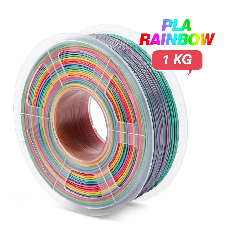 

Rainbow PLA Filament 1kg 1.75mm Tolerance 0.02mm 2.2 LBS Colorful Eco-friendly 100% No Bubble FDM 3D Printer Printing Material
