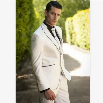 

New Men’s Suit Smolking Noivo Terno Slim Fit Easculino Evening Suits For Men Ivory Groomsmen Prom Tuxedos Tailored Blazer (Jacke