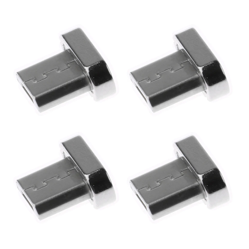 4 Pieces Alloy Micro USB Male Cord Magnetic Tip Charger Adapter Connector for Android Mobile Phones Silver
