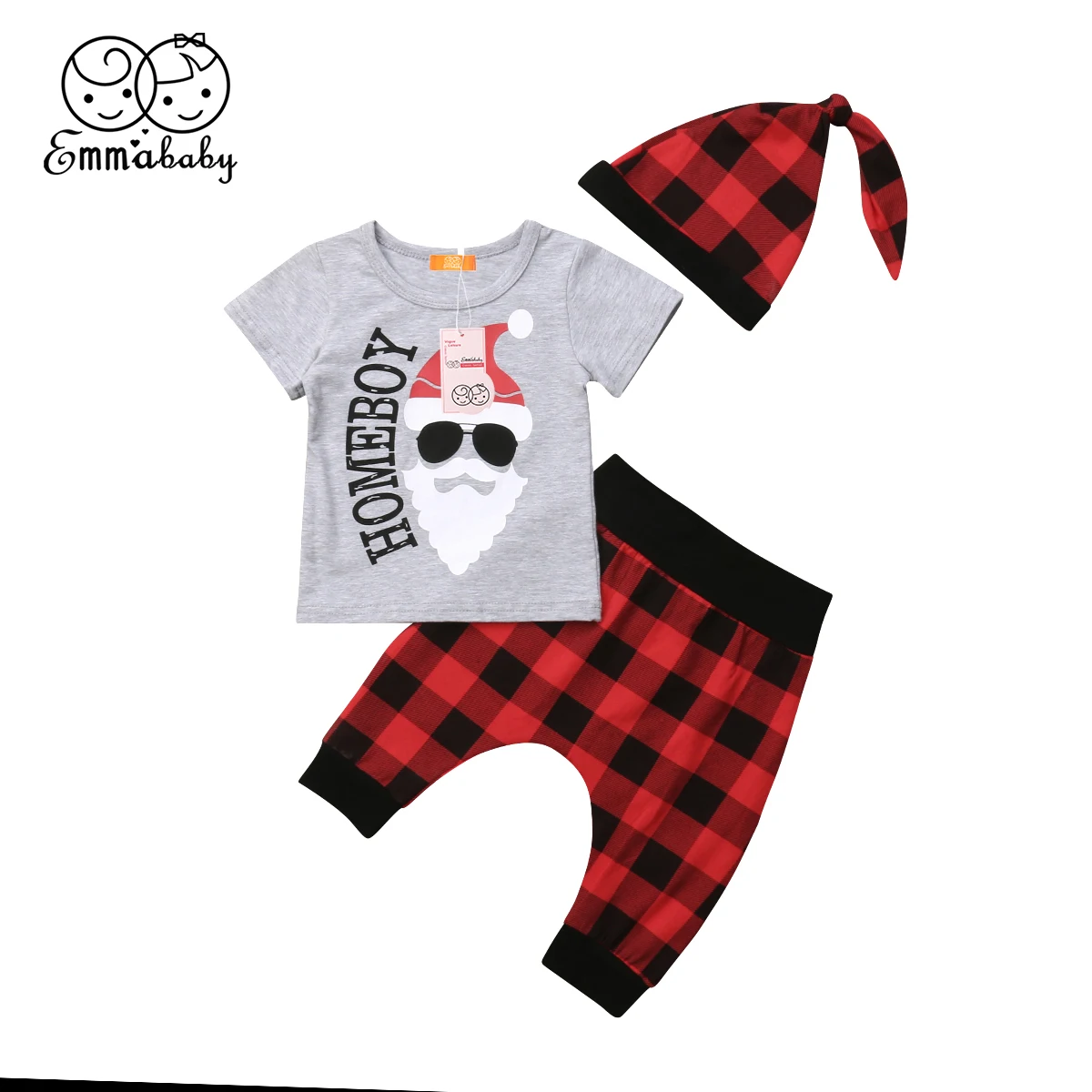 Рождественская одежда США Одежда для новорожденных мальчиков футболка+ штаны-шаровары комплект одежды из 3 предметов для детей от 0 до 18 месяцев