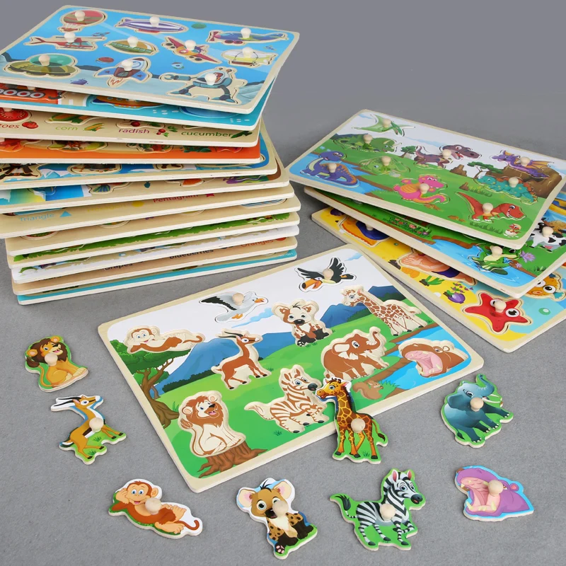 Dropshipping Baby Toys Hand Gripper Puzzles Wooden Toys For Kids Animal/Digital/Ocean Puzzle Educational Preschool Teaching Aids