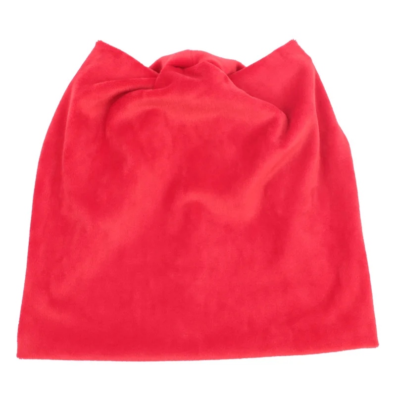Red Осенне-зимние теплые вязаные шапки Skullies Beanies из полиэстера, Повседневная бархатная шапка Skullies для детей, однотонная цветная Шапка-бини для девочек - Цвет: Red