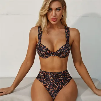 

Sexy Vintage leopard bikini 2020 High waist swimsuit female Push up swimwear women knot bathing suit Underwire biquini bathers