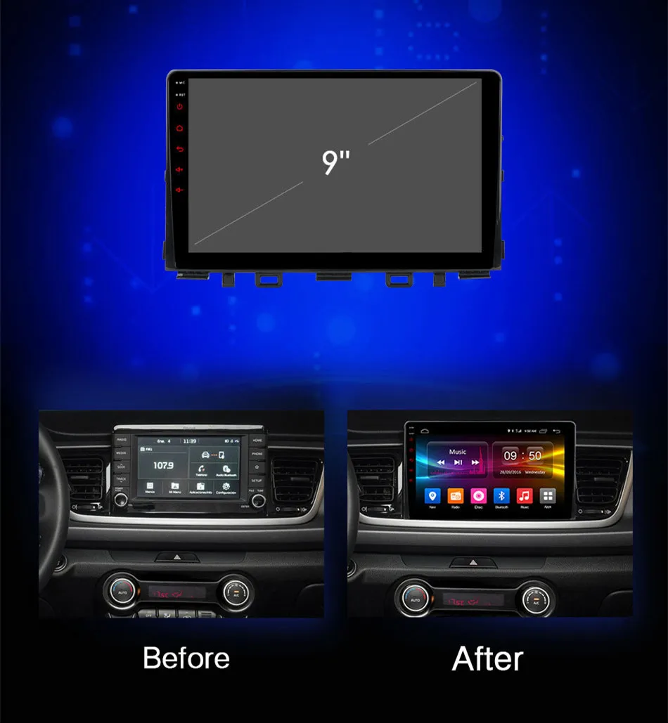 Perfect RoverOne Android 9.0 Octa Core Rio Car Radio GPS For Kia Rio 2017 2018 Touchscreen Multimedia Player Stereo Rio Head Unit 4
