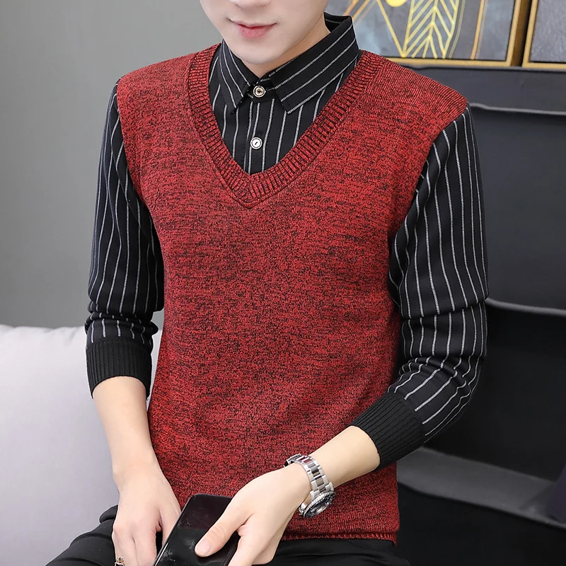 New Sweater Shirt Collar Fake Two Pieces Pullover Autumn and Winter  Youth Trend Tops