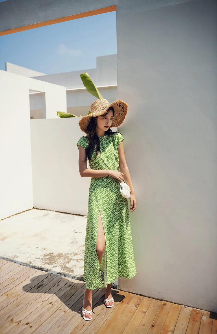 Heydress Для женщин летние пикантные туфли с низким вырезом на спине винтажное платье-миди с цветочным принтом Разделение бохо платье Повседневное праздник леди пляжное платье Vestidos