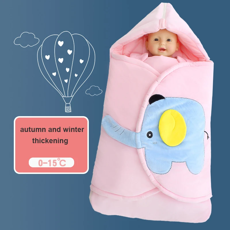 Хлопковые детские спальные мешки; Детские спальные мешки с рисунками животных; уличная пеленка для новорожденных; детское одеяло; детское постельное белье - Цвет: pink thicken