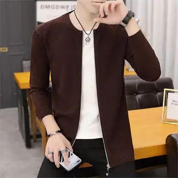 

2019 male thin section trend personality autumn small fresh long-sleeved cardigan sweater youth men's collar wearing a sweater