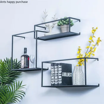 

Iron Wall Storage Rack Bedroom Bookcase Makeup Rack Wall Corner Metal Shelf Living Room TV Background Shelf Plant Display Frame