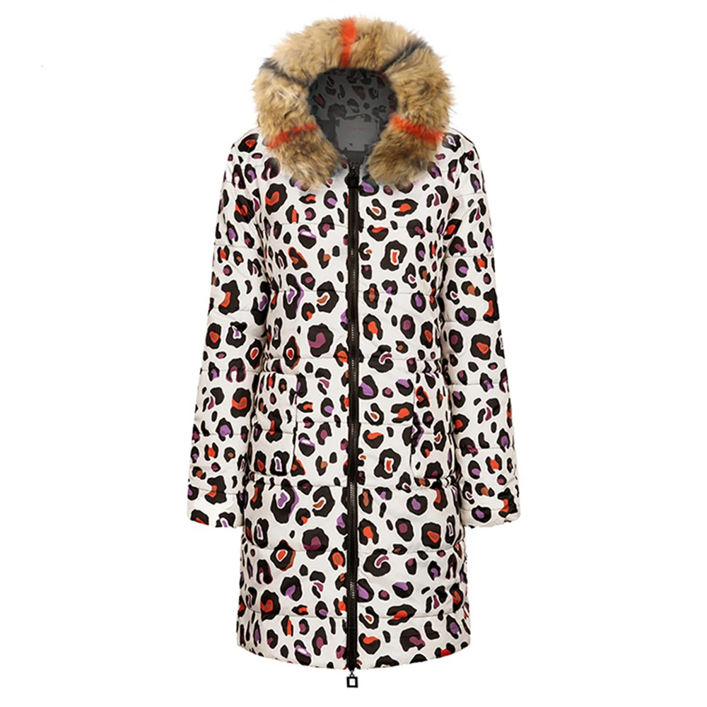 Leopard Новинка, женские парки, зимнее пальто с меховым воротником и капюшоном, женские толстые зимние длинные пуховики с граффити, женская теплая верхняя одежда, парки D20 - Цвет: Leopard