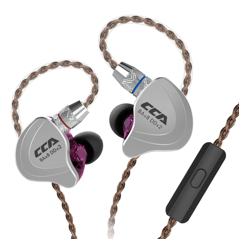 Pureple with mic CCA C10 4BA+ 1DD Гибридный в ухо наушники Hifi Dj Monito кроссовки спортивные наушники для CCA C16 CA4 C12 C04 - Цвет: Pureple with mic