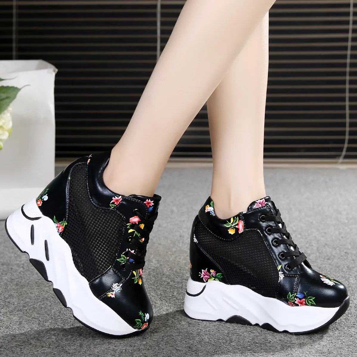 Amazon.com: Wedge Floral Shoes Mesh Sneakers for Women Fashion Slip On  Breathable Walking Shoes Women Comfort Embroidery Platform Sneakers Work  Shoes Casual Hidden High Heels Outdoor Travel Sports Shoes (6.5, A1) :