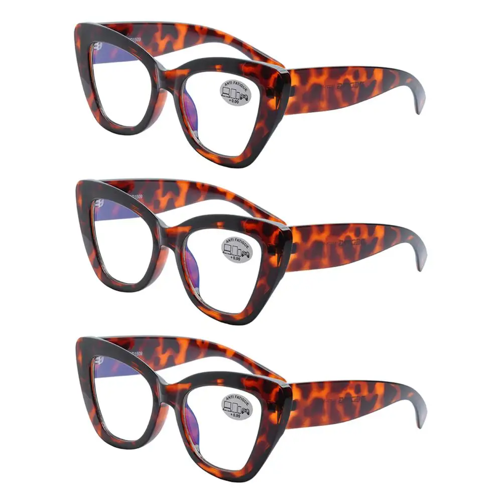 3 шт., кошачий глаз, анти-синий светильник, очки, модные кошачий глаз, большие размеры, компьютерные очки для чтения, женские плоские зеркальные очки DD1509 - Цвет оправы: Tortoise