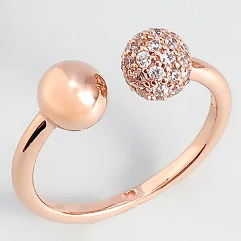 

Original 925 Sterling Silver Ring Rose Polished & Pave Bead Open Ring With Crystal For Women Wedding Party Gift Europe Jewelry