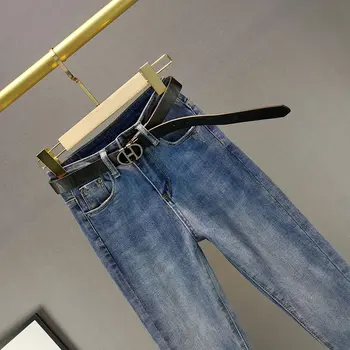 Damskie - Niebieskie Bawełniane Jeansy Ze Streczem - Slim 3
