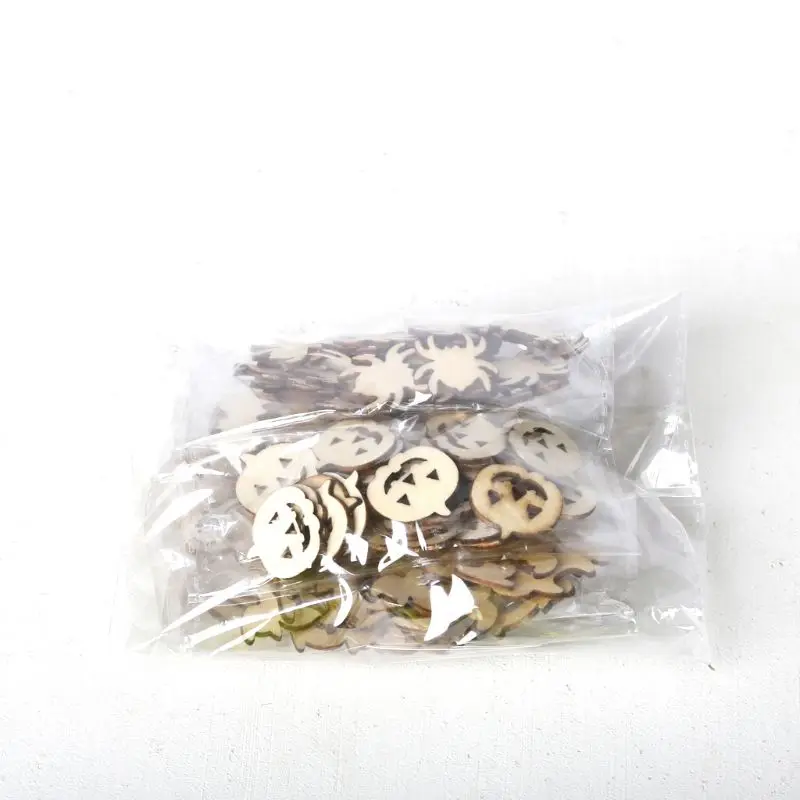 

150pcs Wooden Confetti Skull Bat Cat Pumpkin Spider Scatter Slices Halloween Party Decor Scrapbooking Embellishment Craft