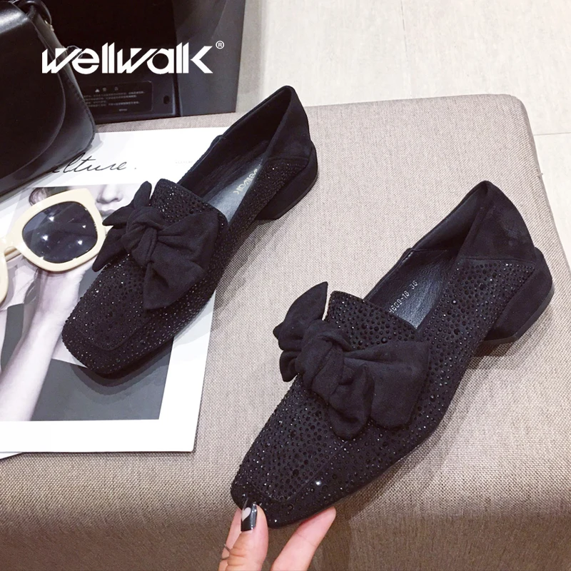 Стразы Лоферы Женская обувь на плоской подошве большой атласный бант флоковое