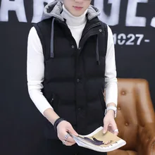 Осенний и зимний стиль мужской жилет мужской Корейский Стиль Повседневный теплый хлопковый жилет мужской с капюшоном Шелковый жилет