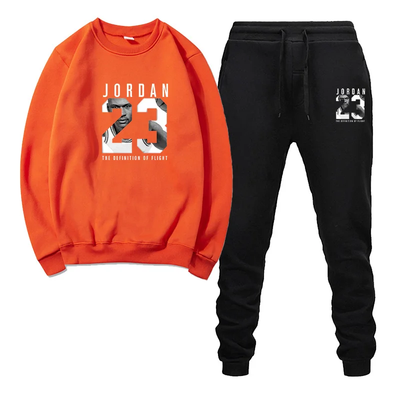 Orange and black Осенне-зимние новые мужские спортивные костюмы, спортивные мужские комплекты одежды, Топы+ штаны, Мужская толстовка, мужской брендовый комплект с капюшоном - Цвет: Orange and black