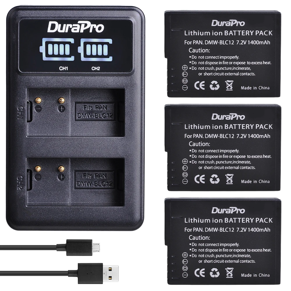 Dmw-Blc12 Blc12 Dmw-Blc12E Dmw-Blc12Pp Batteria + Caricabatterie Led Per Panasonic Lumix Dmc-G85, Fz200, Fz1000, G5, G6, G7, Gh2, G8
