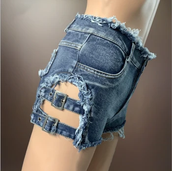 

sexy club Old jeans Tall waist hole Show thin shorts girl