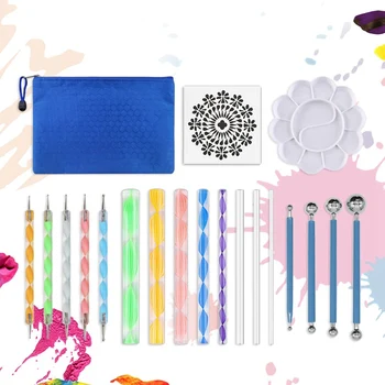

19Pcs/Set Mandala Dotting Tools for Painting Brushes Pen Stencil Template Brush Tray Kit