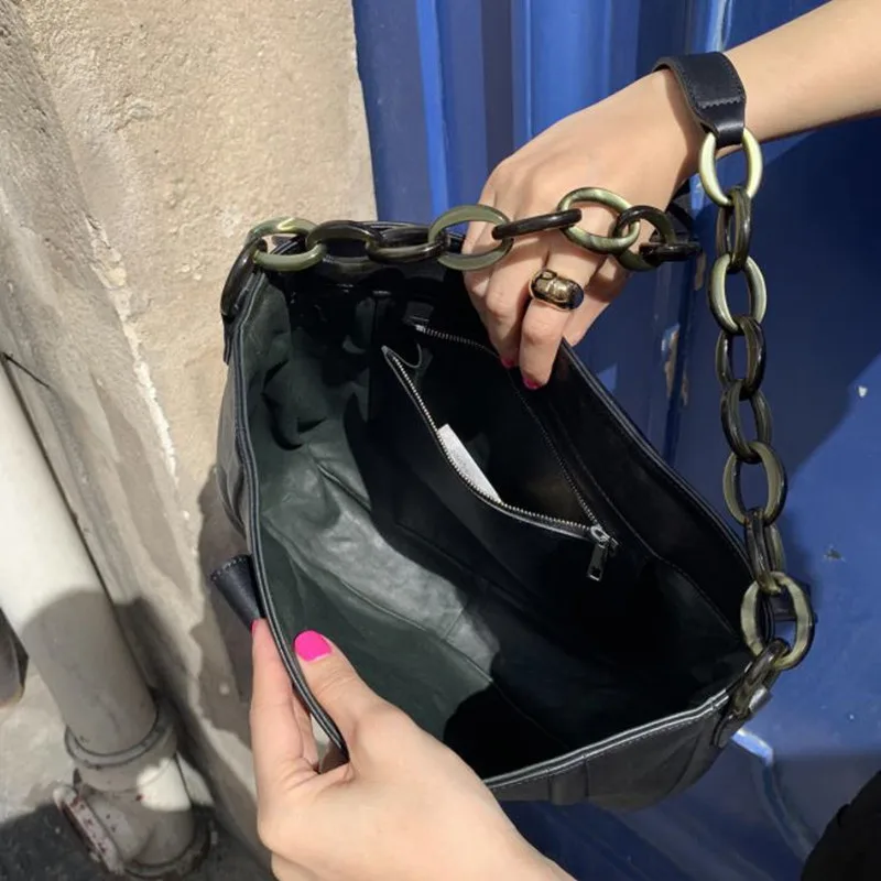 Винтажные женские сумки на цепочке через плечо вместительные черные дамские