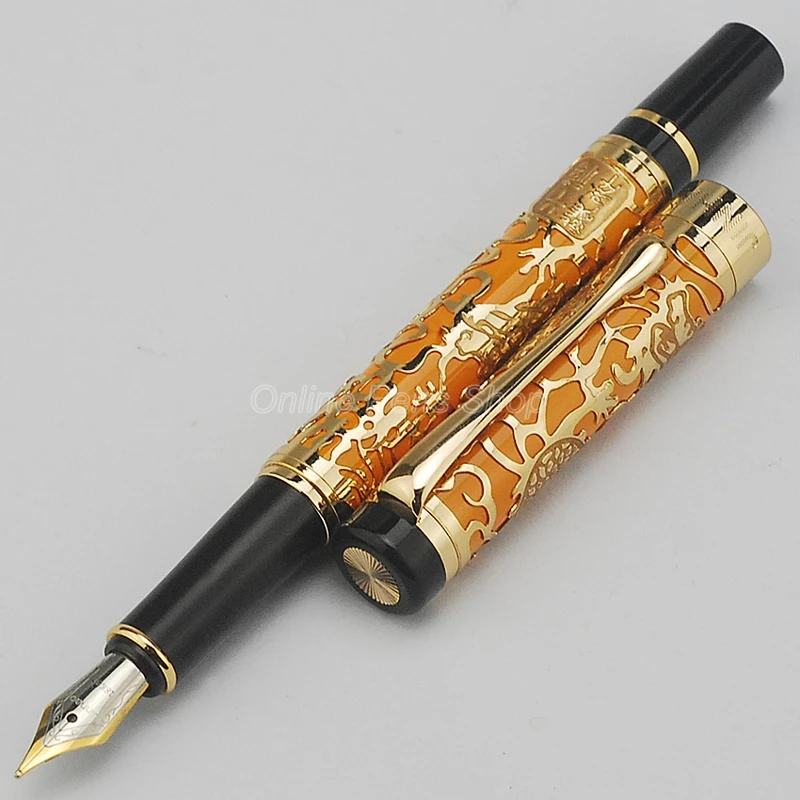 Jinhao 5000 antigo metal caneta fonte dragão