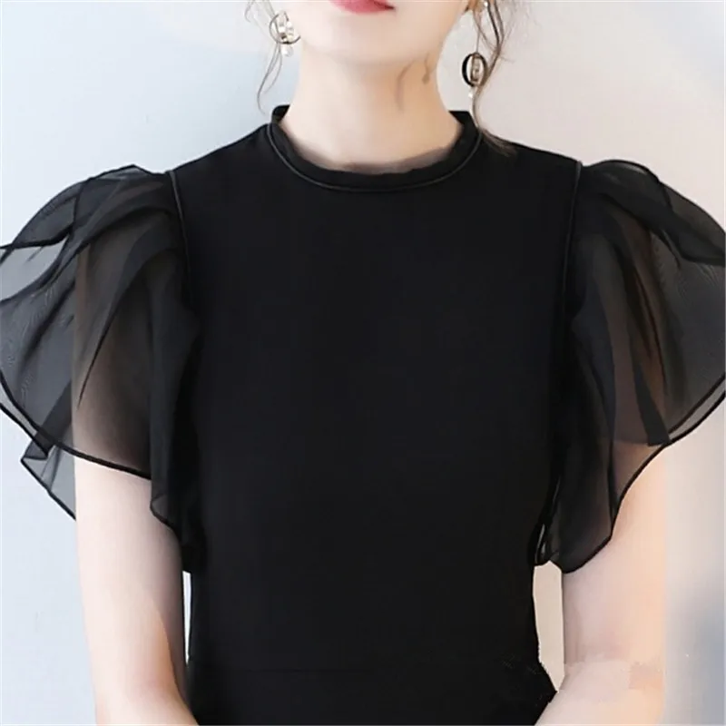 Коктейльное платье Skyyue, однотонное, милое, с оборками, Vestido De Coctel, с коротким рукавом, ТРАПЕЦИЕВИДНОЕ, длиной до колена, Короткие коктейльные платья LX457