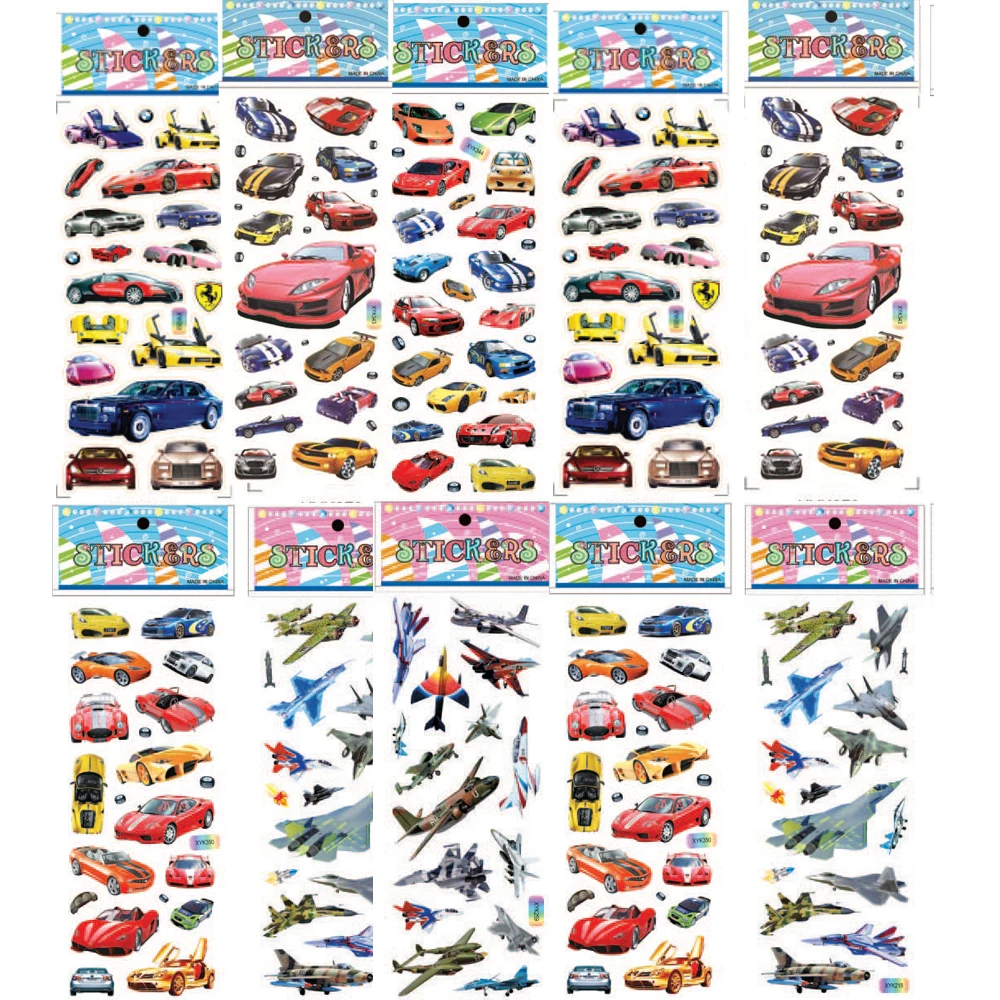 Pegatinas de Aviones y coches para niños, pegatinas de avión y motocicleta, juguetes para niños, pegatinas de vehículo portátil, cuaderno para nevera, 6 hojas