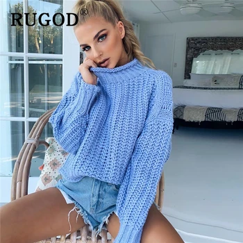 

RUGOD Elegant solid knitted women sweater Autumn Winter Casual Pullover Jumpers female Harajuku Oversized Turtleneck Sweaters