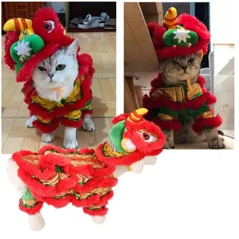 

2020 New Halloween Funny Dog Clothes New Year's Pet Chinese Costume Dragon Dance Lion Dog Lion Dance Red Lucky Cat Party Clothes