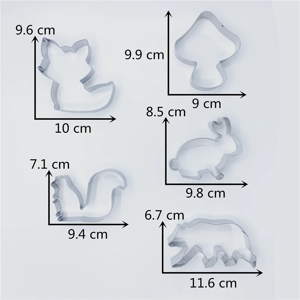 KENIAO лесной резак печенья набор-5 шт.-гриб, кролик, лиса, белка, белый медведь бисквит Фондант резаки-нержавеющая сталь