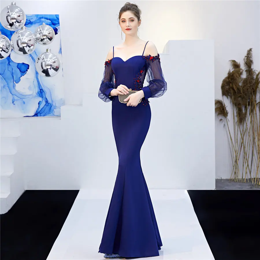 Вечернее платье русалки с вырезом лодочкой размера плюс Robe De Soiree DX268-2 с длинным рукавом женское вечернее платье сексуальные строгие платья