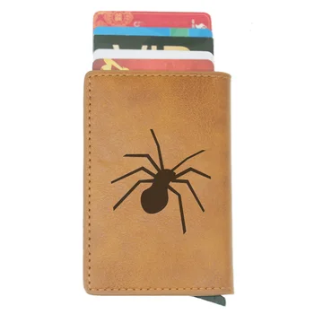 

Classic Fashion Spider Rfid Card Holder Men Women Wallets Brown Halloween Short Purse Leather Slim Wallets Mini Wallet Gifts