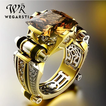 

WEGARSTI Trendy Garnet Ring Gemstones Natural Jewelry 925 Sterling Silver Rings For Men Silver Ring Moissanite Ruby Topaz Ring