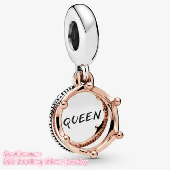 

2019 Autumn Original 100% 925 Sterling Silver Queen & Regal Crown Dangle Charm Rose Gold beads Fits Pandora bracelets Jewelry