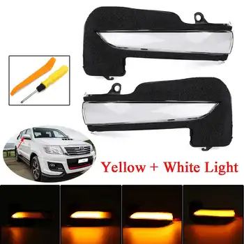 

2pcs LED Side Wing Rearview Mirror Dynamic Indicator Yellow turn signal lamp & White DRL Led light for Toyota Hilux Fortuner 15+