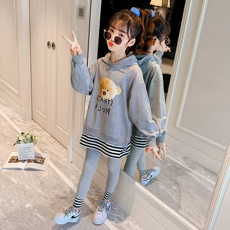 子供服 長袖トラックスーツ 5 13歳の女の子のための秋と春のセット フード付きスウェットシャツとレギンス 漫画のスポーツウェア 服セット Aliexpress