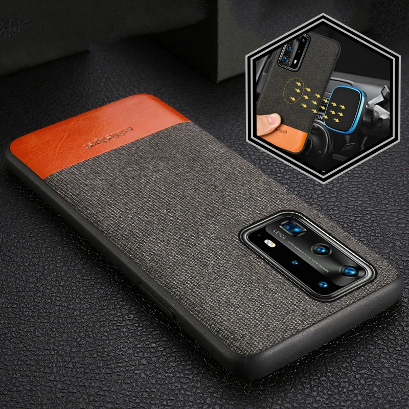 Чехол для телефона из кожи и холста Huawei P40 Pro Lite P30 P20 Y8P Mate 40 20 Nova 5T Магнитный чехол
