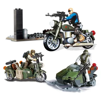 

City Military Action Figures PUBG Soldiers Motorcycle Weapon Pack Gun Bunker Bricks Game Model Building Blocks Toys for Children