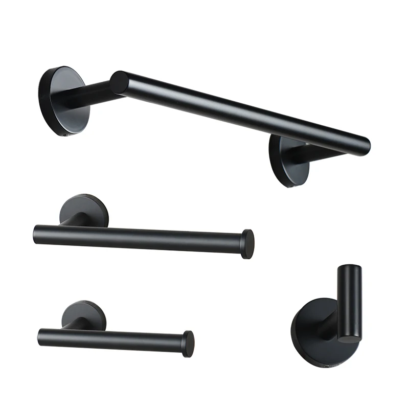 Black Color Bathroom Hardware Accessories Towel Holder Bar Toilet Paper Holder Towel Ring Robe Hook Round