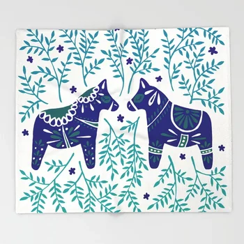 

Horses Blanket Cute Design Swedish Dala Horses Fleece Blankets and Throw Blanket for Beds Christmas Decorations for Home