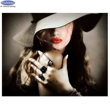 DIY собственный фото на заказ, полный квадратный Круглый Алмаз Картина женщина носить шляпу Алмазная вышивка мозаика ручной работы 3d вышивка крестиком