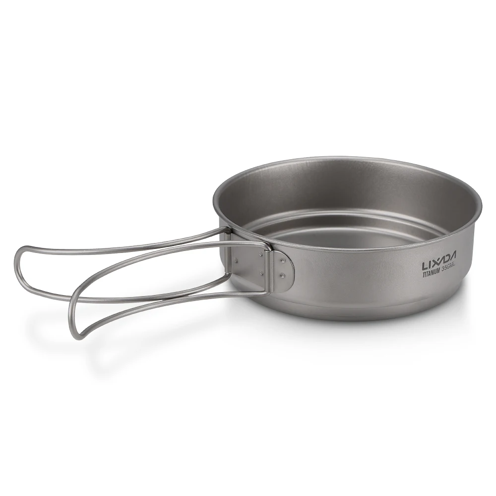 Ultralight Titanium Cookset Outdoor Camping Cookware Set 900ml Pot and 350ml Fry Pan with Folding Handles