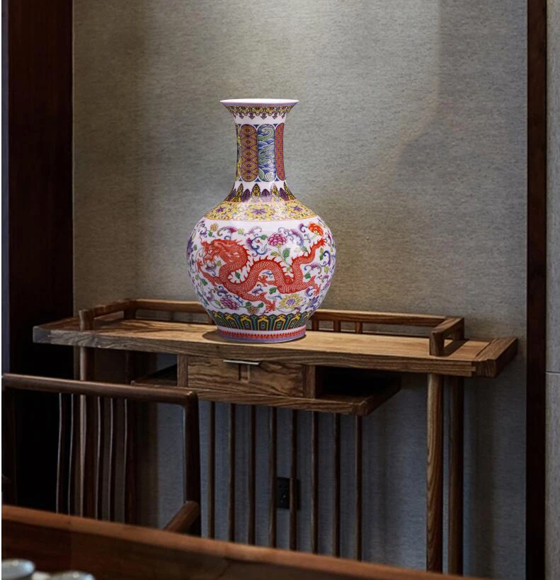 Цзиндэчжэнь дракон феникс фарфоровая резная керамическая ваза декорация ремесленные фигурки дома гостиной стол фарфор Ornametns