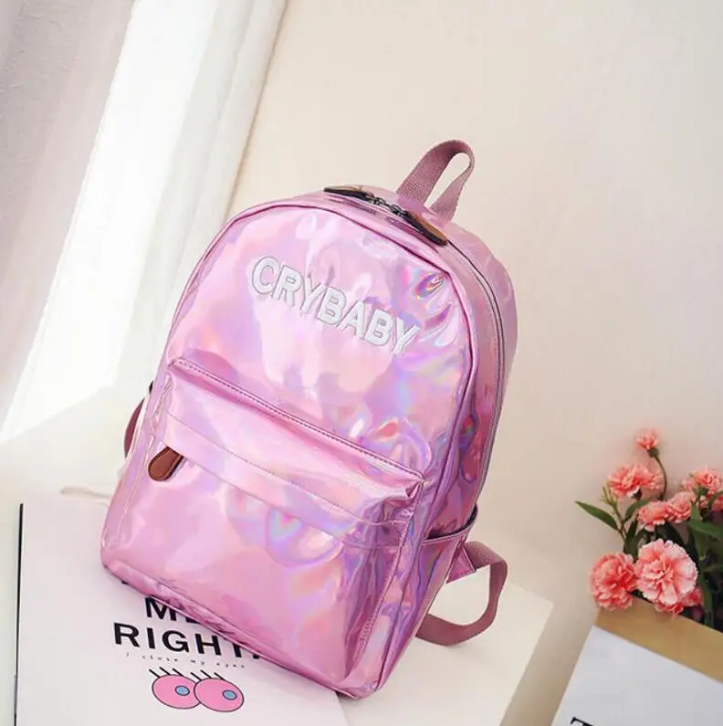Yogodlns женский голографический рюкзак женский лазер малой мощности PU кожаный рюкзак для путешествий Серебристая голограмма школьные сумки для девочек-подростков - Color: Pink