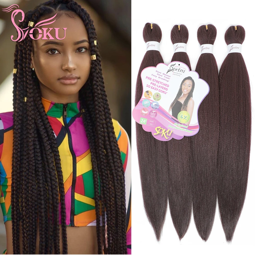 SOKU плетеные волосы предварительно растянутые EZ Braid Yaki прямые синтетические для