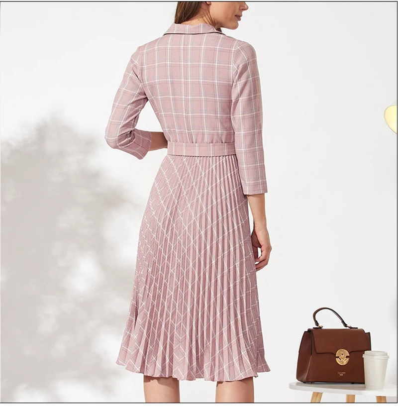 S. FLAVOR женское клетчатое платье-блейзер с рукавом 3/4, элегантные вечерние платья в складку, офисные женские весенние модные винтажные платья